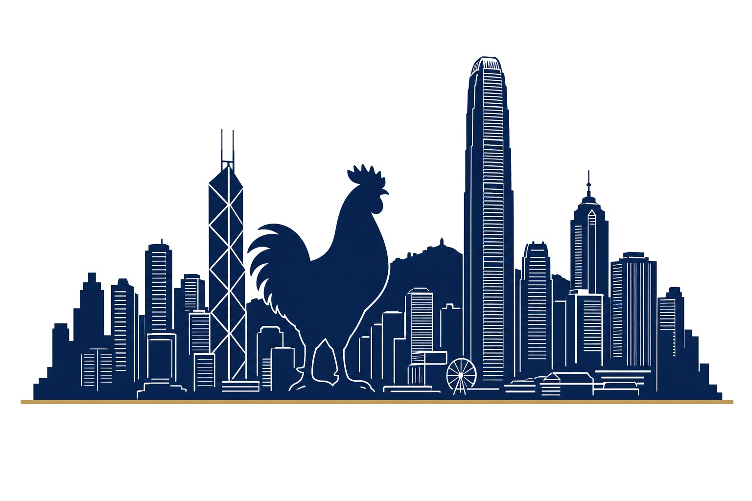Poultry bird silhouette in front of the Hong Kong skyline