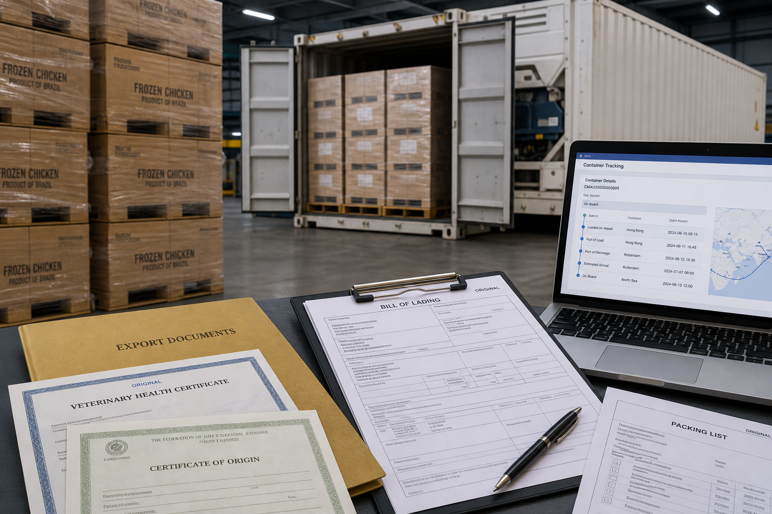 Export documentation and reefer shipment handling at cold-chain facility