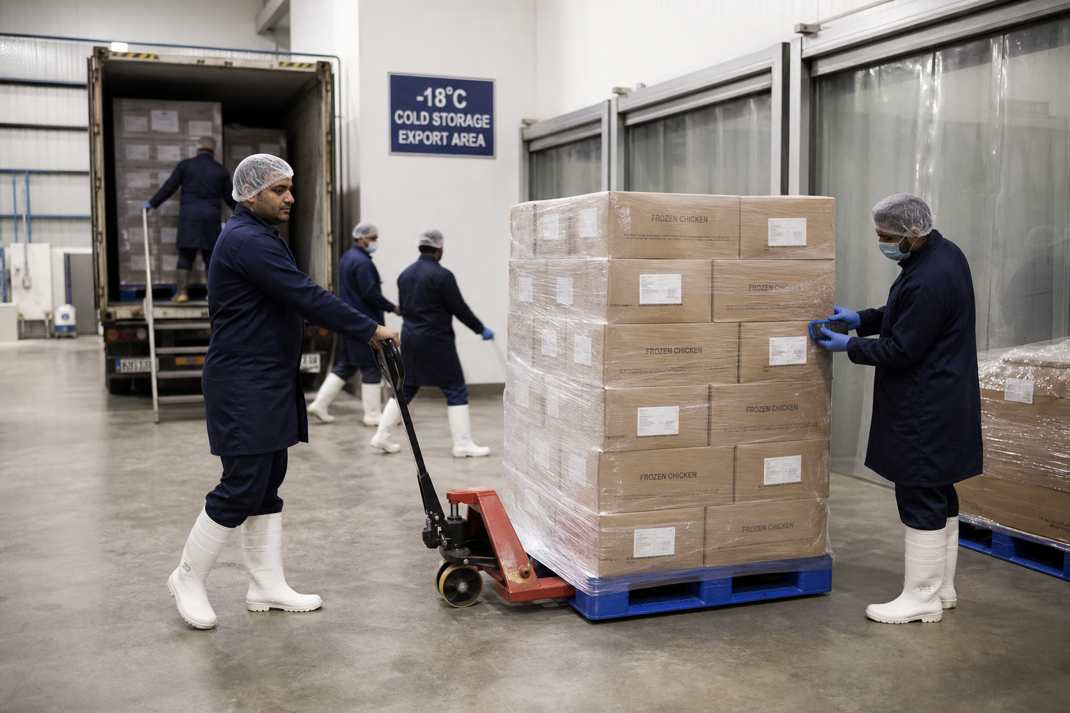 Frozen poultry cold storage and export packaging preparation
